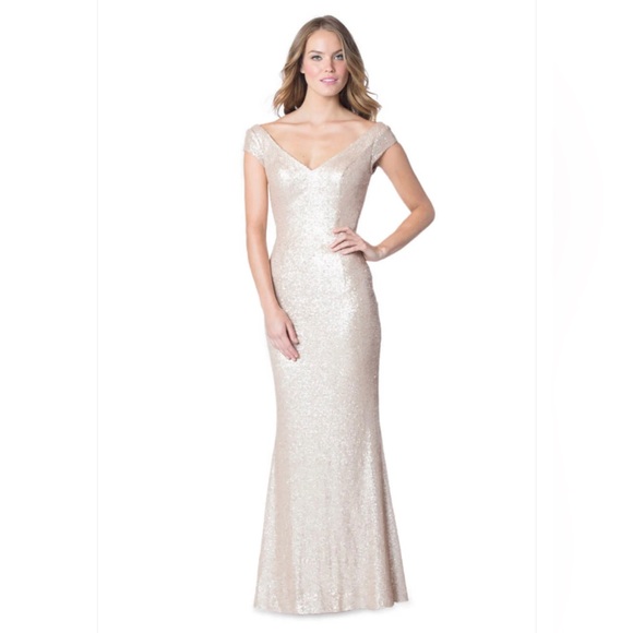 Prom Wedding Bridesmaid Dress Champagne Gold Sequins Dress 12 Bari Jay 1617 - Picture 1 of 8